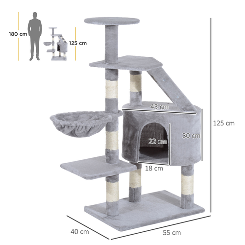 Katloom Cosy Cat Tree with Beds, Scratching Posts and Ladder - Grey