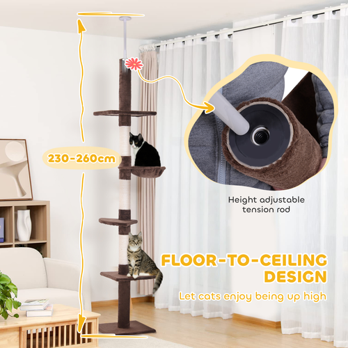 Katloom Floor to Ceiling Multi Perch Scratching Tower - Brown