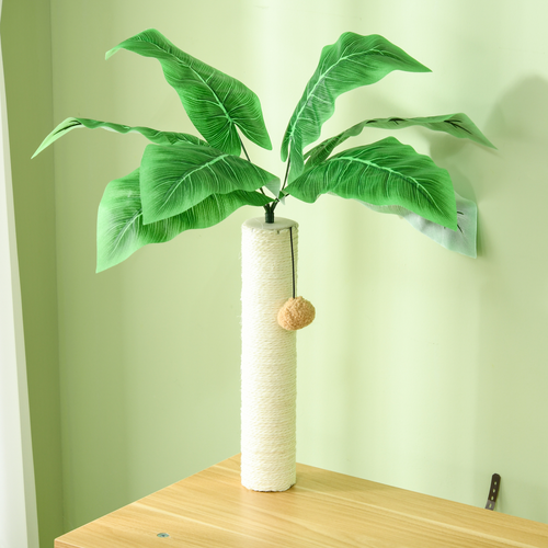 Katloom Deluxe Wooden Activity Tree with Bed Box, Palm Tree Scratching Post and Storage Cabinet - White/Green