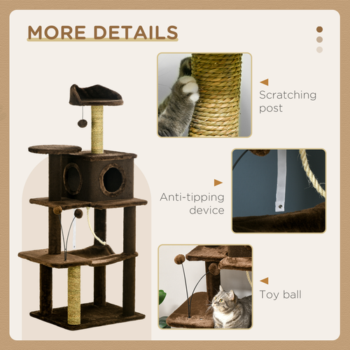 Katloom Comfy Cat Tree with Beds, Toys and Scratching Posts - Brown