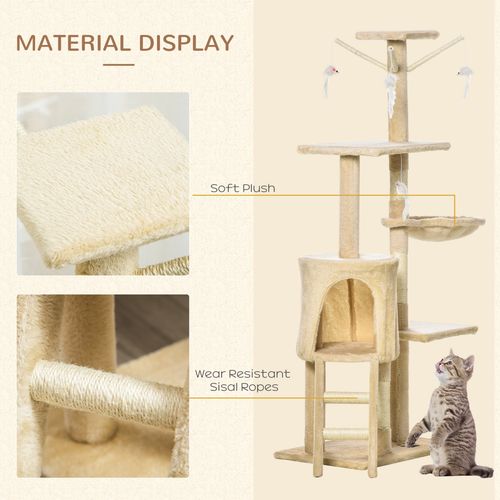 Katloom Activity Condo with Scratching Posts and Toys - Beige