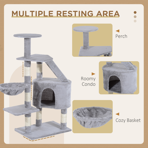 Katloom Cosy Cat Tree with Beds, Scratching Posts and Ladder - Grey