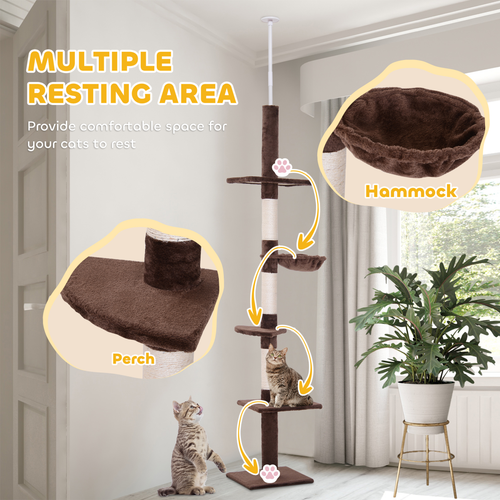 Katloom Floor to Ceiling Multi Perch Scratching Tower - Brown