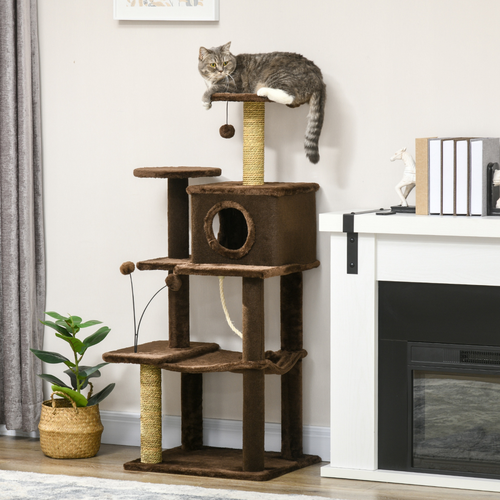 Katloom Comfy Cat Tree with Beds, Toys and Scratching Posts - Brown