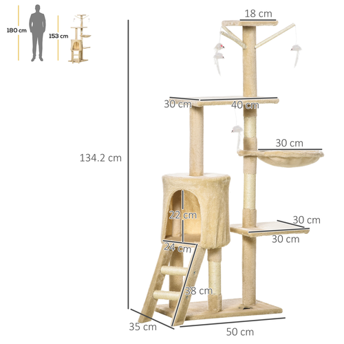 Katloom Activity Condo with Scratching Posts and Toys - Beige