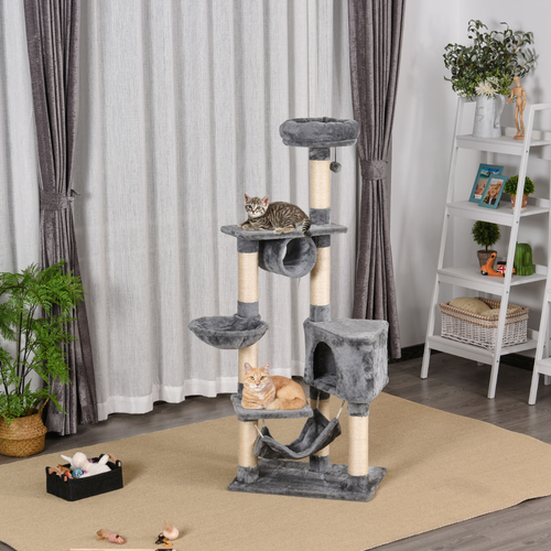 Katloom Large Cat Condo Activity Tree with Scratching Posts, Hammock and Beds - Grey