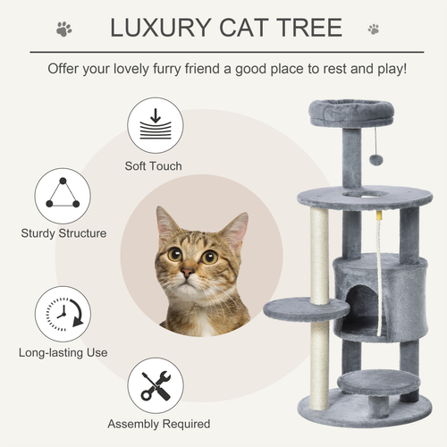 Katloom Medium Cat Tree with Bed and Scratching Posts - Grey