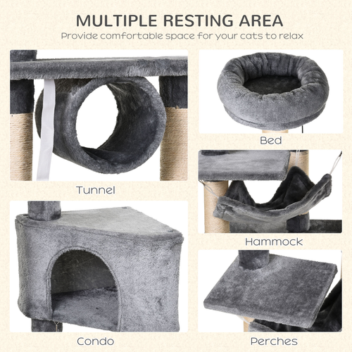 Katloom Large Cat Condo Activity Tree with Scratching Posts, Hammock and Beds - Grey