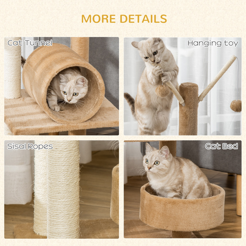Katloom Activity Tree with Scratching Posts, Bed and Tunnel - Beige