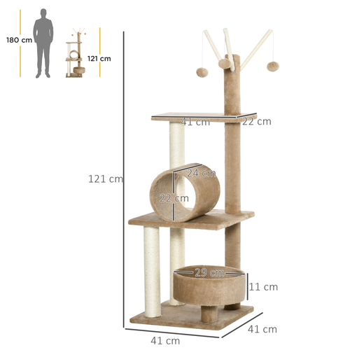 Katloom Activity Tree with Scratching Posts, Bed and Tunnel - Beige
