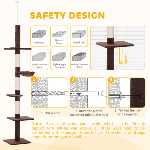 Katloom Floor to Ceiling Multi Perch Scratching Tower - Brown