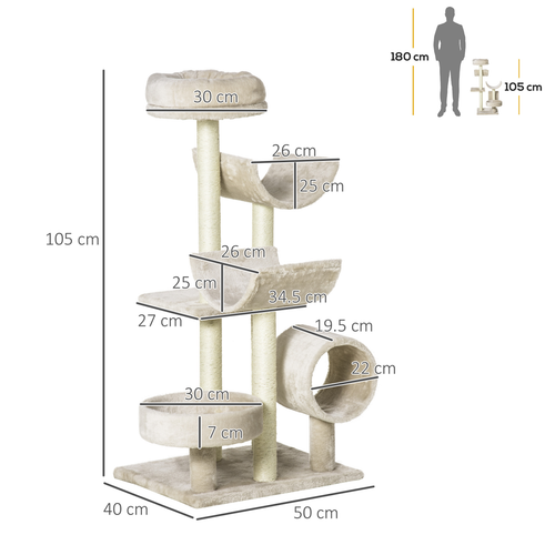 Katloom Comfy Abstract Cat Tree with Scratching Posts and Beds - Beige