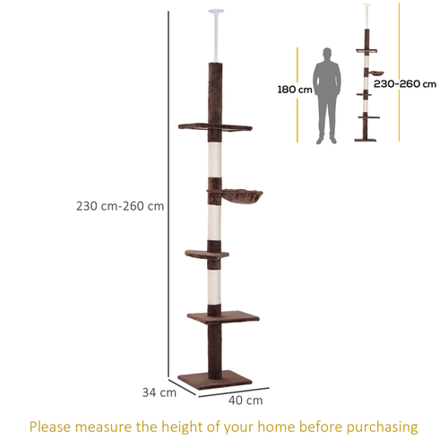 Katloom Floor to Ceiling Multi Perch Scratching Tower - Brown
