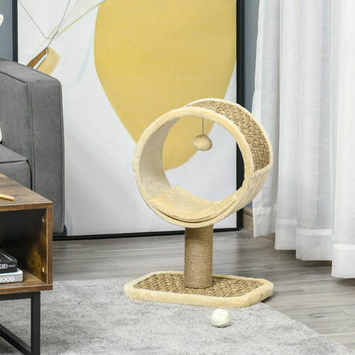 Katloom Floating Tunnel Bed with Scratching Top and Post - Beige