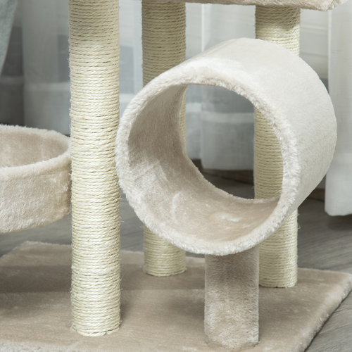 Katloom Comfy Abstract Cat Tree with Scratching Posts and Beds - Beige