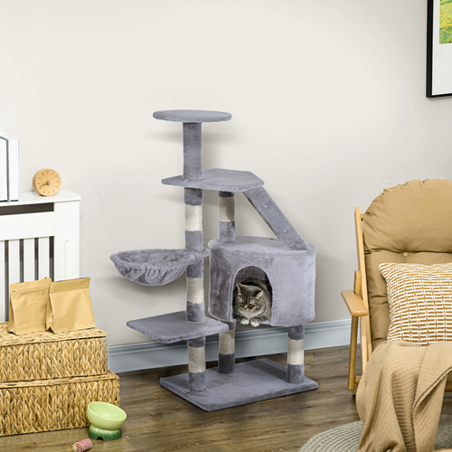 Katloom Cosy Cat Tree with Beds, Scratching Posts and Ladder - Grey