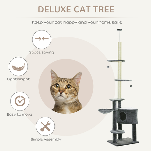 Katloom Large Floor to Ceiling Multi Platform Cat Tree with Scratching Posts and Bed - Grey