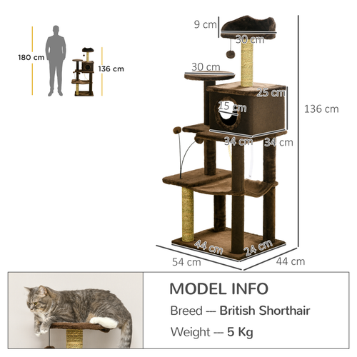 Katloom Comfy Cat Tree with Beds, Toys and Scratching Posts - Brown