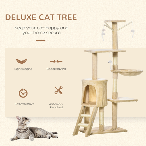 Katloom Activity Condo with Scratching Posts and Toys - Beige