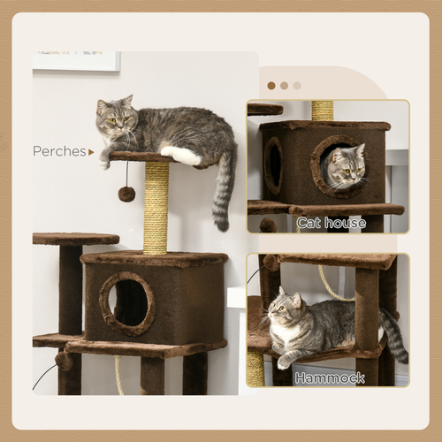 Katloom Comfy Cat Tree with Beds, Toys and Scratching Posts - Brown