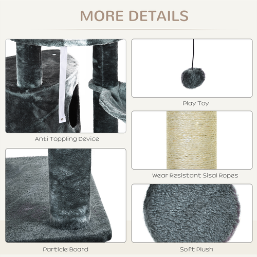 Katloom Large Floor to Ceiling Multi Platform Cat Tree with Scratching Posts and Bed - Grey