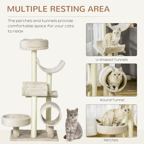 Katloom Comfy Abstract Cat Tree with Scratching Posts and Beds - Beige