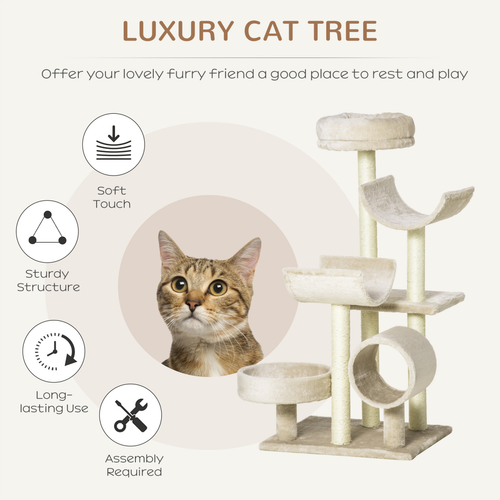 Katloom Comfy Abstract Cat Tree with Scratching Posts and Beds - Beige