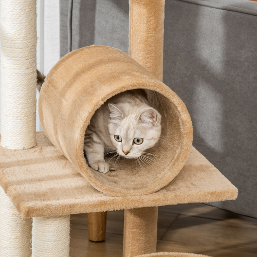 Katloom Activity Tree with Scratching Posts, Bed and Tunnel - Beige