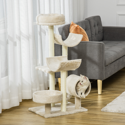 Katloom Comfy Abstract Cat Tree with Scratching Posts and Beds - Beige