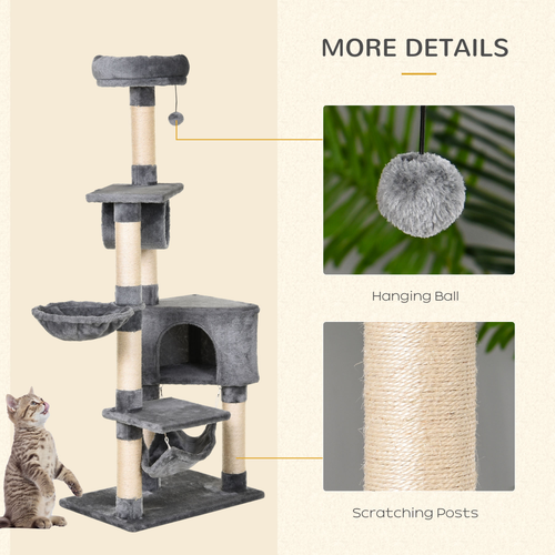 Katloom Large Cat Condo Activity Tree with Scratching Posts, Hammock and Beds - Grey
