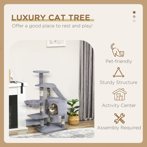 Katloom Cosy Cat Tree with Beds, Scratching Posts and Ladder - Grey