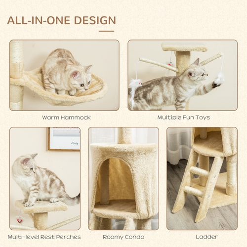 Katloom Activity Condo with Scratching Posts and Toys - Beige
