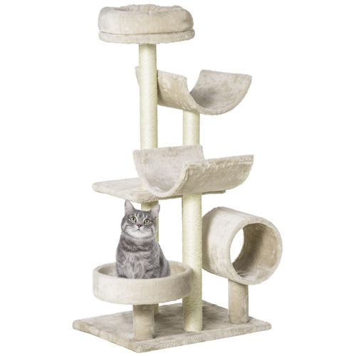 Katloom Comfy Abstract Cat Tree with Scratching Posts and Beds - Beige