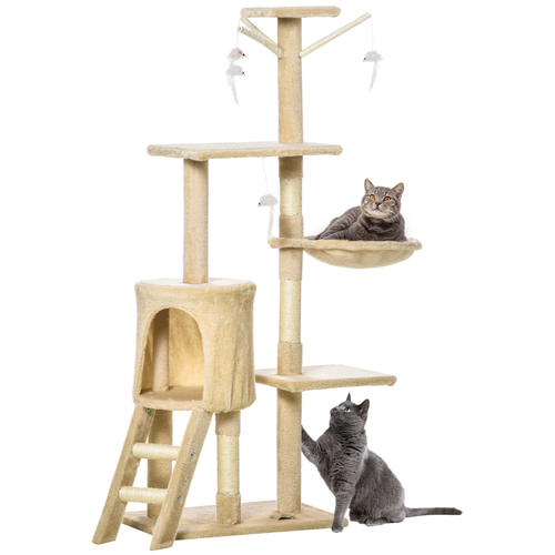 Katloom Activity Condo with Scratching Posts and Toys - Beige
