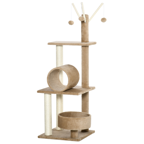 Katloom Activity Tree with Scratching Posts, Bed and Tunnel - Beige