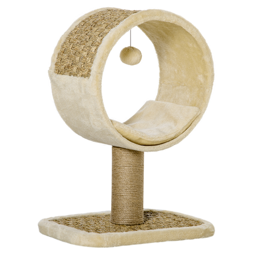 Katloom Floating Tunnel Bed with Scratching Top and Post - Beige