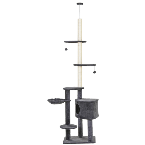 Katloom Large Floor to Ceiling Multi Platform Cat Tree with Scratching Posts and Bed - Grey