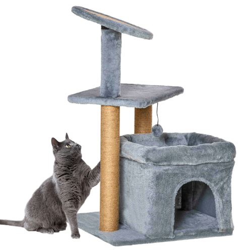 Katloom Bed Box with Scratching Saucer and Posts - Grey