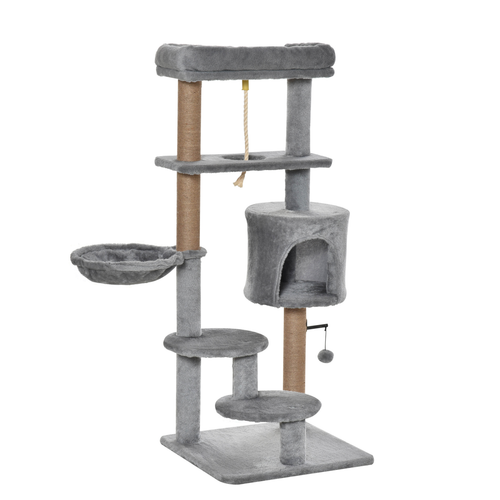 Katloom Cat Tree with Large Bed, Scratching Posts and Platforms - Grey