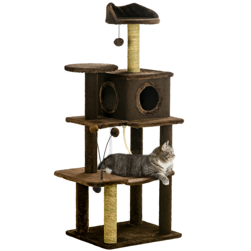 Katloom Comfy Cat Tree with Beds, Toys and Scratching Posts - Brown