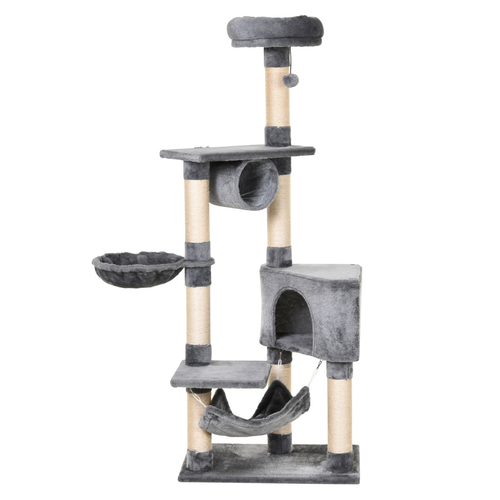 Katloom Large Cat Condo Activity Tree with Scratching Posts, Hammock and Beds - Grey